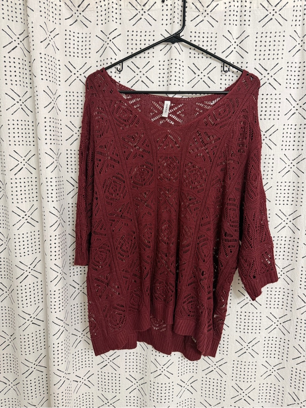 Open-Knit Scoop Neck Sweater in Deep Burgundy